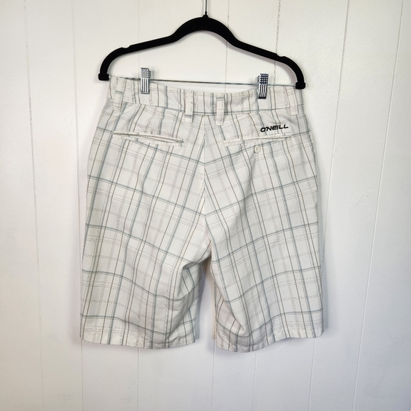 O'Neill White Blue Plaid Flat Front Mens Shorts Summer Business Casual Travel - Picture 2 of 9